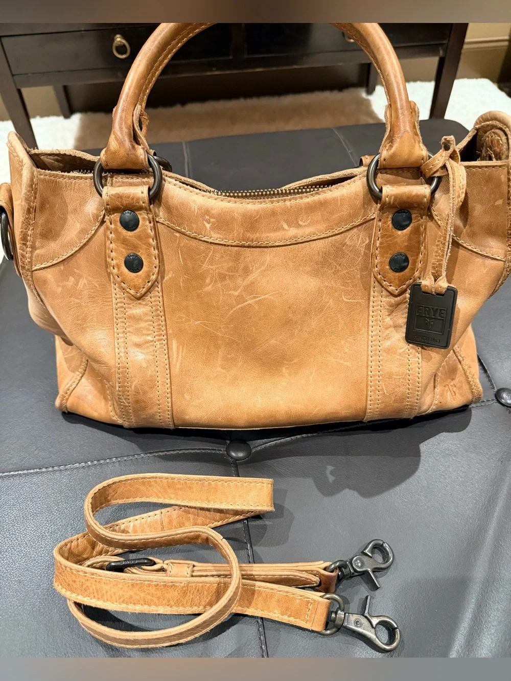FRYE/Melissa Satchel - Tan Leather Shoulder Bag